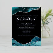 Invitation En Aluminium Turquoise Blue Silver Faux Parties scintillant Aga (Debout devant)