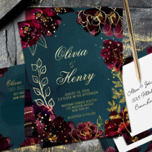 Turquoise Bordeaux Joyaux Tons Nom Mariage Or