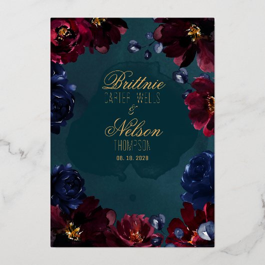 Invitation En Aluminium Turquoise Bordeaux Sapphire Bijou Tone Mariage Or (Verso)