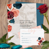 Invitation En Aluminium Turquoise, Bourgogne, Or Rose, Mariage Boho Garden