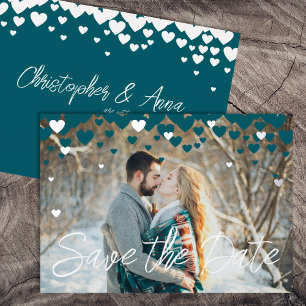 Invitation En Aluminium Turquoise, Coeurs d'argent, Mariage hiver ou Valen