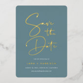 Invitation En Aluminium Turquoise | Photo de script moderne Enregistrer la (Recto)