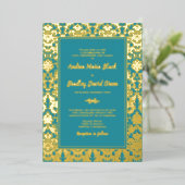 Invitation En Aluminium Turquoise Real Gold Foil Mariage damassé (Debout devant)