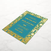 Invitation En Aluminium Turquoise Real Gold Foil Mariage damassé (Rotation)