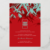 Invitation En Aluminium Turquoise & Rouge Zen Bamboo Feuille Mariage chino (Verso)