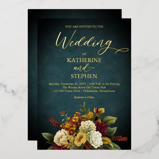 Invitation En Aluminium Turquoise rustique | Orange | Mariage de bouquet d (Recto/Verso)