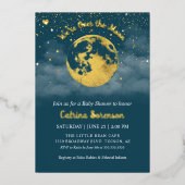 Invitation En Aluminium Turquoise sur la lune or Baby shower neutre genre (Recto)