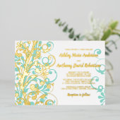 Invitation En Aluminium Turquoise Turquoise Real Gold Foil Mariage Floral (Debout devant)