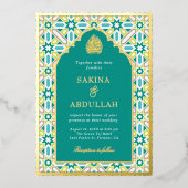 Invitation En Aluminium Turquoise vert géométrique islamique musulman Mari (Recto)