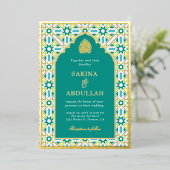 Invitation En Aluminium Turquoise vert géométrique islamique musulman Mari (Debout devant)
