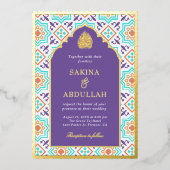 Invitation En Aluminium Turquoise violet perse mosaïque Mariage musulman o (Recto)
