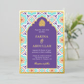Invitation En Aluminium Turquoise violet perse mosaïque Mariage musulman o (Debout devant)