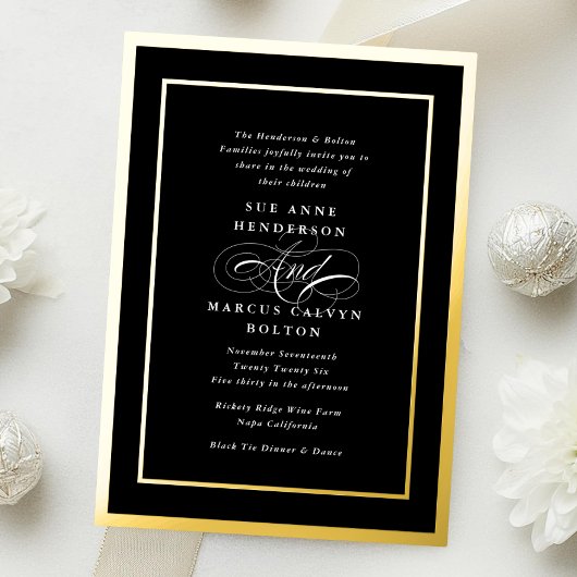 Invitation En Aluminium Tuxedo Formelle Calligraphie Gold Frame Mariage