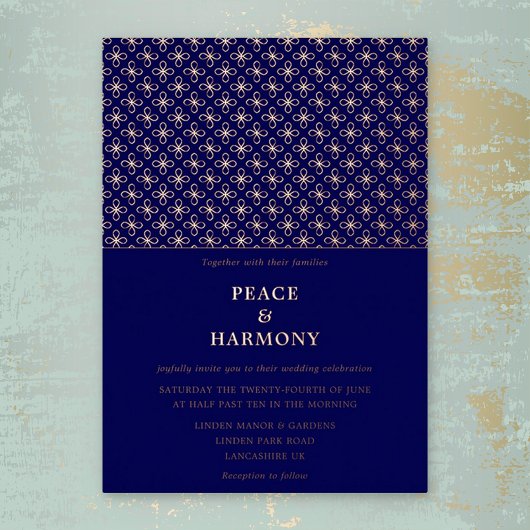 Invitation En Aluminium Twilight Charms Rose Gold Marine Mariage bleu