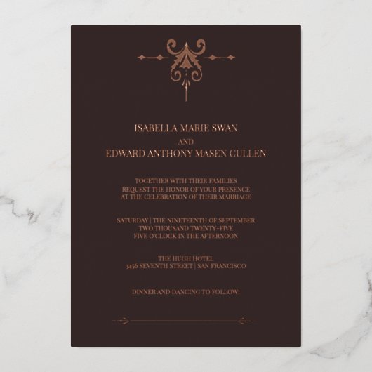 Invitation En Aluminium Twilight Dark Bella et Edward Mariage (Recto)