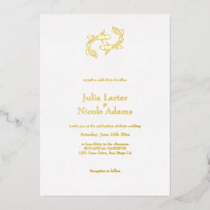 Invitation En Aluminium Twin Fish Love Calligraphic Minimalist Mariage
