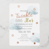 Invitation En Aluminium Twinkle Little Star Blue Clouds Baby shower (Recto)