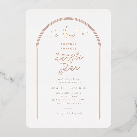 Invitation En Aluminium Twinkle moderne Little Star Baby shower Rose Gold (Recto)