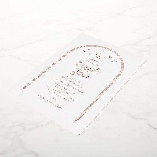 Invitation En Aluminium Twinkle moderne Little Star Baby shower Rose Gold (Rotation)