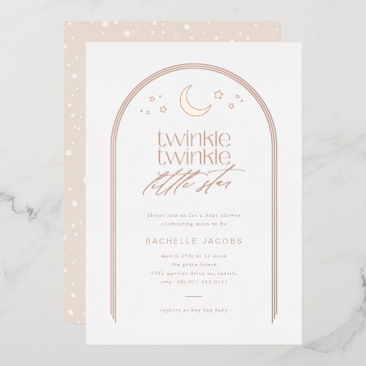 Invitation En Aluminium Twinkle Twinkle Little Star Arch Baby shower Rose (Recto/Verso)