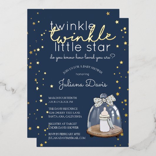 Invitation En Aluminium Twinkle Twinkle Little Star Baby shower (Recto/Verso)