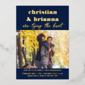 Invitation En Aluminium Tying Knot Engagement Party Photo Gold (Recto)