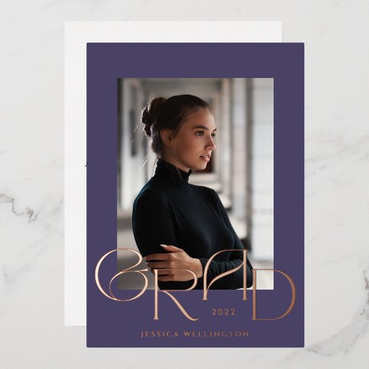 Invitation En Aluminium Tyopgraphie Art Déco violet - Photo de fin d'étude (Recto/Verso)