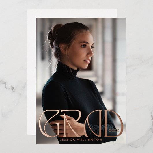 Invitation En Aluminium Tyopgraphie moderne classique - Photo de fin d'étu (Recto/Verso)