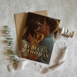 Invitation En Aluminium Type moderne Photo Mariage Gold