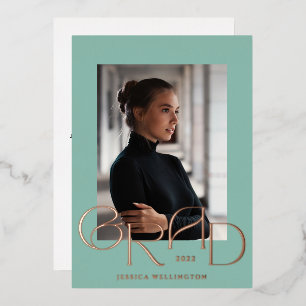 Invitation En Aluminium Typographie Art Déco Vert Menthe Photo de Diplômé 