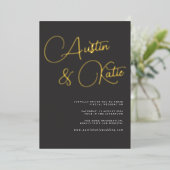 Invitation En Aluminium Typographie de script noir et or Mariage virtuel (Debout devant)