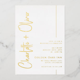 Invitation En Aluminium Typographie de texte en feuille d'or Mariage