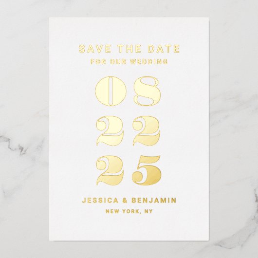 Invitation En Aluminium Typographie Élégante Mariage Enregistrer La Date O (Recto)