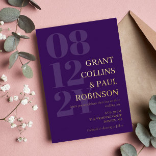Invitation En Aluminium Typographie élégante violette et or