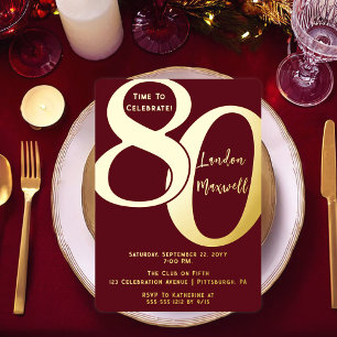 Invitation En Aluminium Typographie Minimaliste 80e Anniversaire