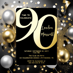 Invitation En Aluminium Typographie Minimaliste 90 Fête d'anniversaire 90