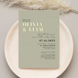 Invitation En Aluminium Typographie minimaliste Mariage Vert Sauge Or