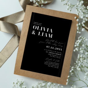 Invitation En Aluminium Typographie minimaliste moderne Mariage Black Silv