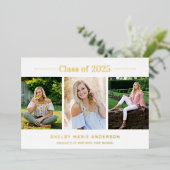 Invitation En Aluminium Typographie moderne 3 Photo Graduation Party (Debout devant)