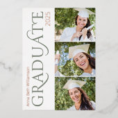 Invitation En Aluminium Typographie moderne 3 Photo Sage Graduation Party (Recto)