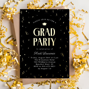 Invitation En Aluminium Typographie moderne Black and Gold Graduation Part