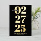 Invitation En Aluminium Typographie moderne Black & Gold Photo Enregistrer (Debout devant)