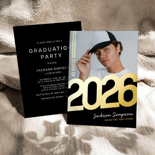 Invitation En Aluminium Typographie moderne Gras Photo Grad Gold