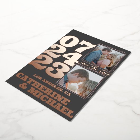 Invitation En Aluminium Typographie moderne Gras Rose Or & Gris (Rotation)