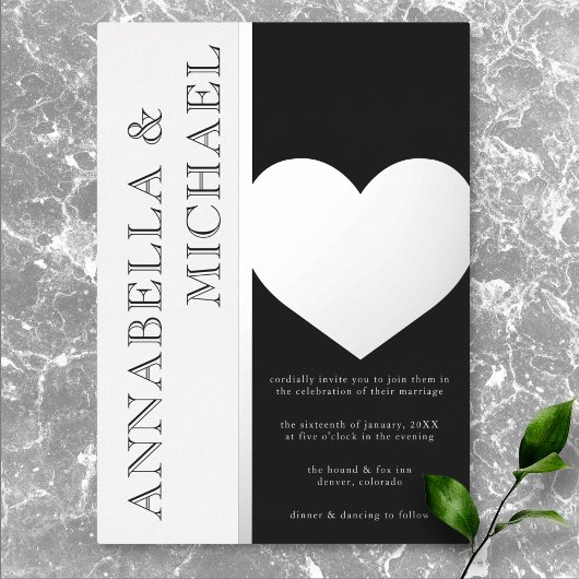 Invitation En Aluminium Typographie moderne Mariage noir blanc