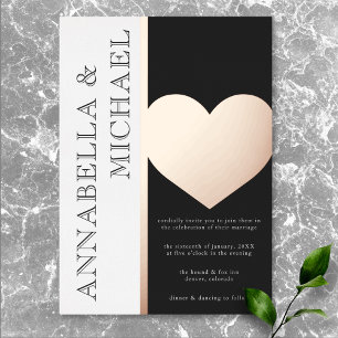 Invitation En Aluminium Typographie moderne Mariage noir blanc