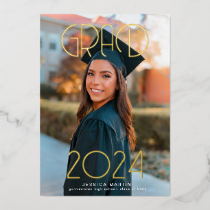 Invitation En Aluminium Typographie moderne Photo Graduation Party
