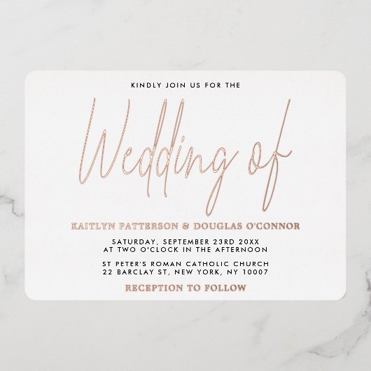 Invitation En Aluminium Typographie moderne Script Mariage réel (Recto)