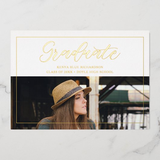Invitation En Aluminium Typographie moderne Script Photo Graduate Graduate (Recto)