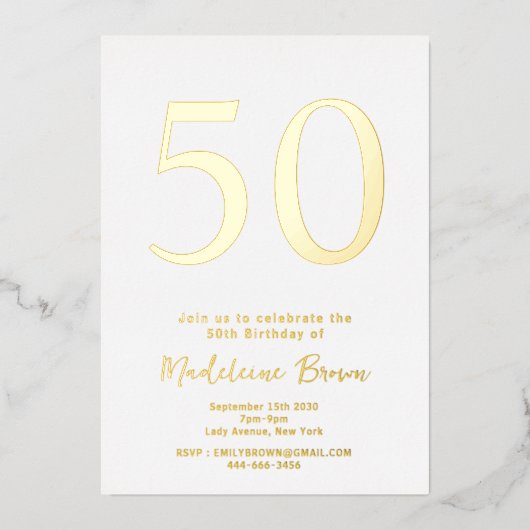 Invitation En Aluminium Typographie or élégant 50e anniversaire (Recto)